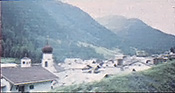 A scenic village in an Alpine valley.